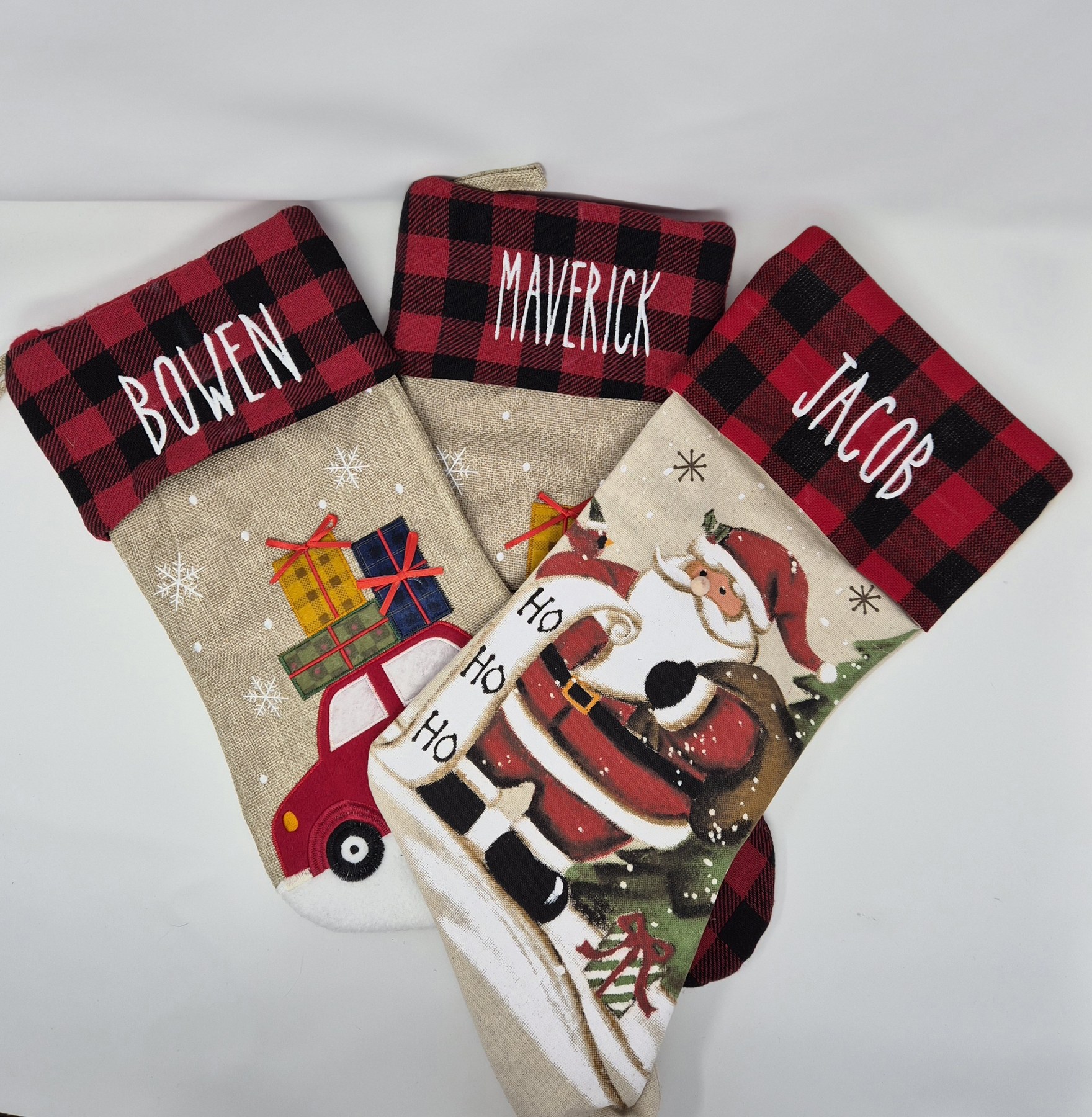 Personalized buffalo plaid family stockings