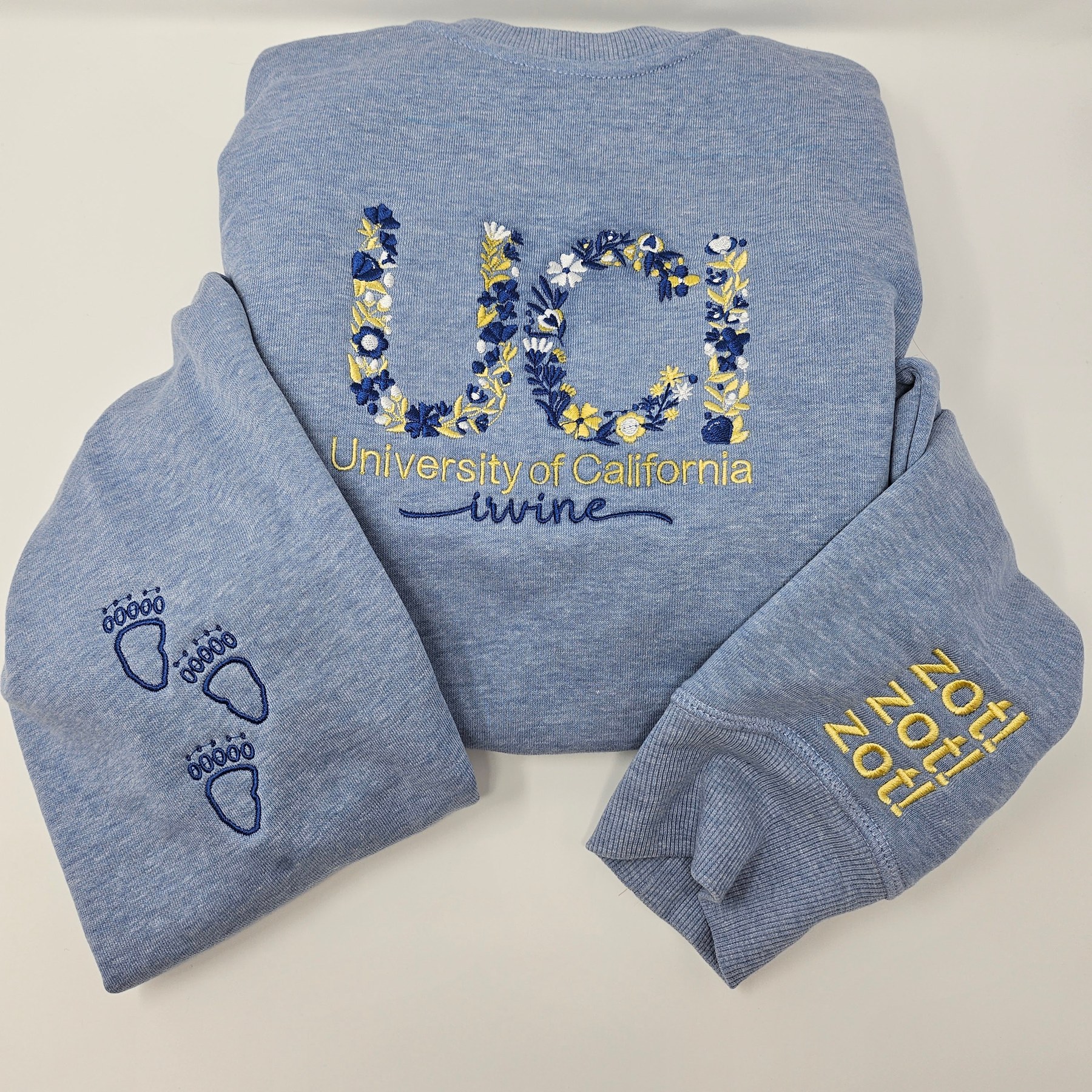 Matching hoodie set with floral collegiate embroidery