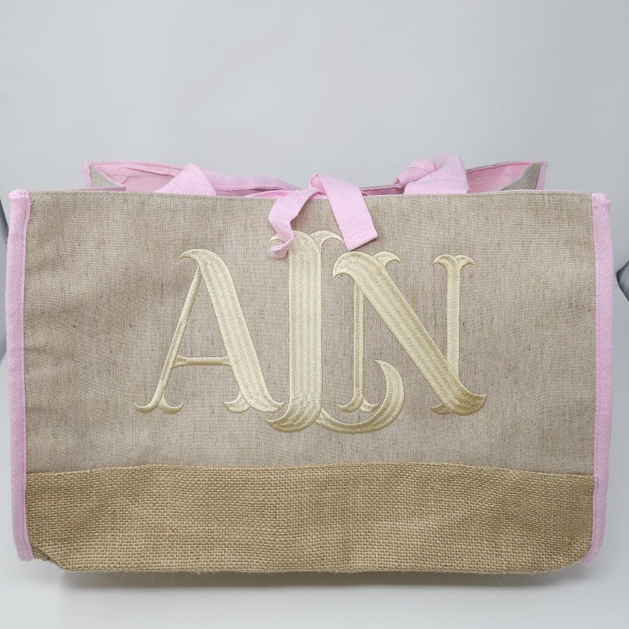 Canvas tote with oversized monogram embroidery
